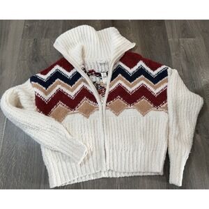 Offline by Aerie Women's Marshmallow Full Zip Chevron Knit Sweater Size S